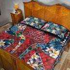 Sydney Roosters Quilt Bed Set Tropical Hibiscus Floral Pattern With Red And Blue Accents