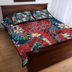 Sydney Roosters Quilt Bed Set Tropical Hibiscus Floral Pattern With Red And Blue Accents