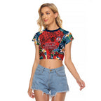 Sydney Roosters Raglan Cropped T Shirt Tropical Hibiscus Floral Pattern With Red And Blue Accents