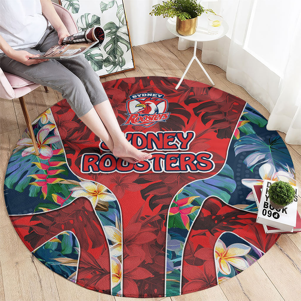 Sydney Roosters Round Carpet Tropical Hibiscus Floral Pattern With Red And Blue Accents