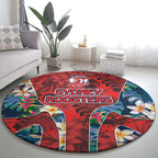 Sydney Roosters Round Carpet Tropical Hibiscus Floral Pattern With Red And Blue Accents