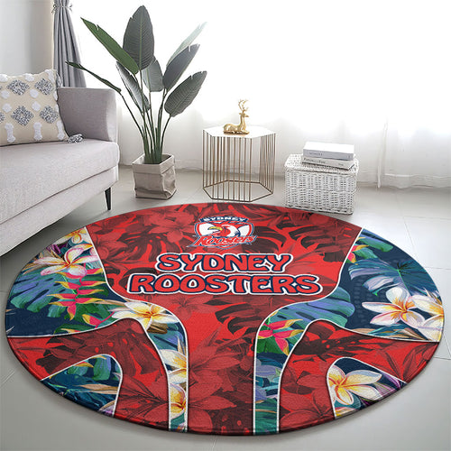 Sydney Roosters Round Carpet Tropical Hibiscus Floral Pattern With Red And Blue Accents