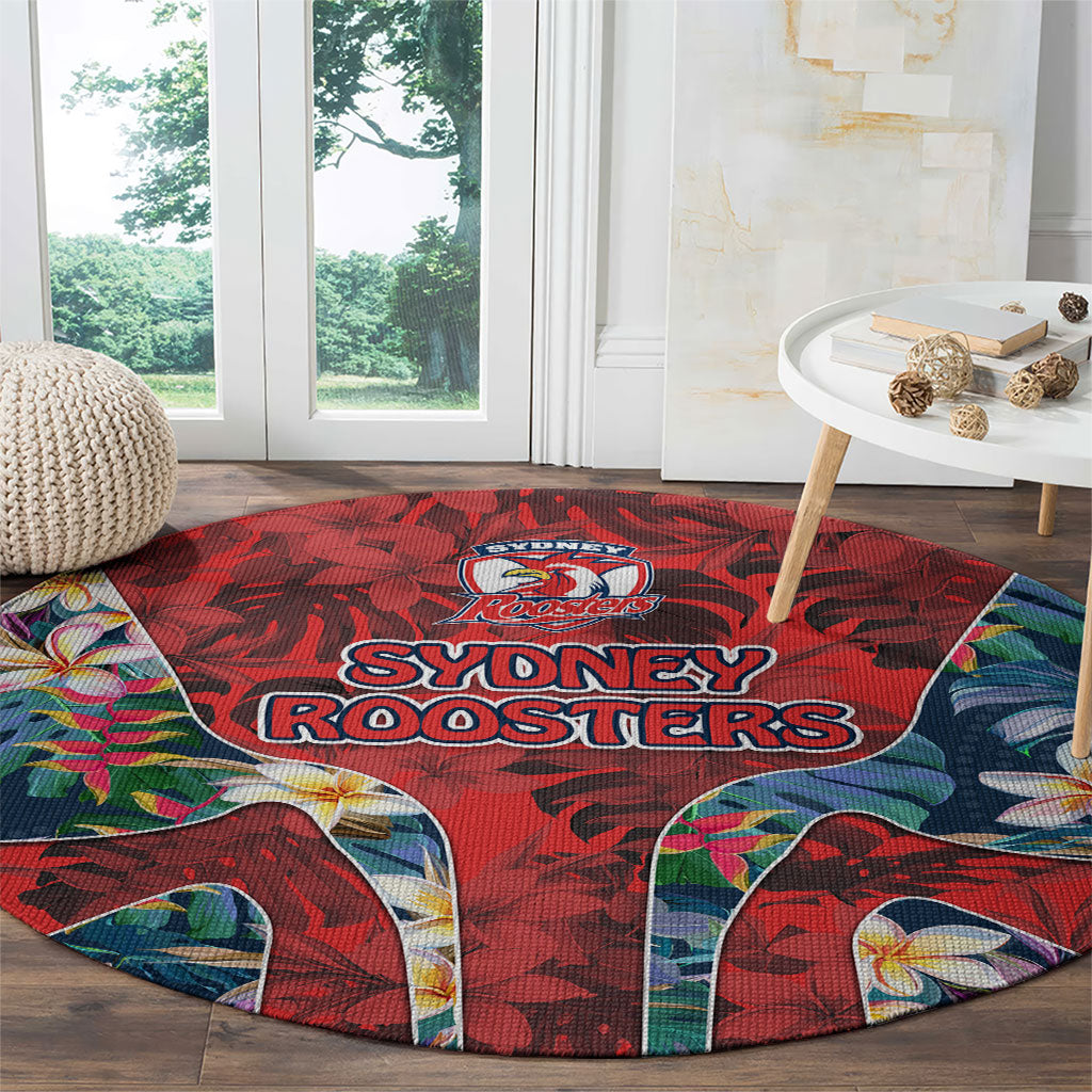 Sydney Roosters Round Carpet Tropical Hibiscus Floral Pattern With Red And Blue Accents