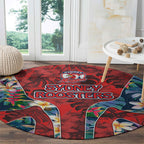 Sydney Roosters Round Carpet Tropical Hibiscus Floral Pattern With Red And Blue Accents