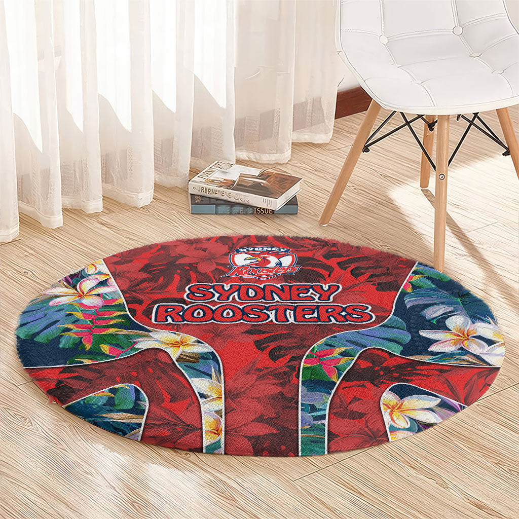 Sydney Roosters Round Carpet Tropical Hibiscus Floral Pattern With Red And Blue Accents