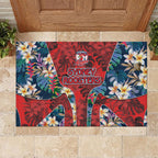 Sydney Roosters Rubber Doormat Tropical Hibiscus Floral Pattern With Red And Blue Accents
