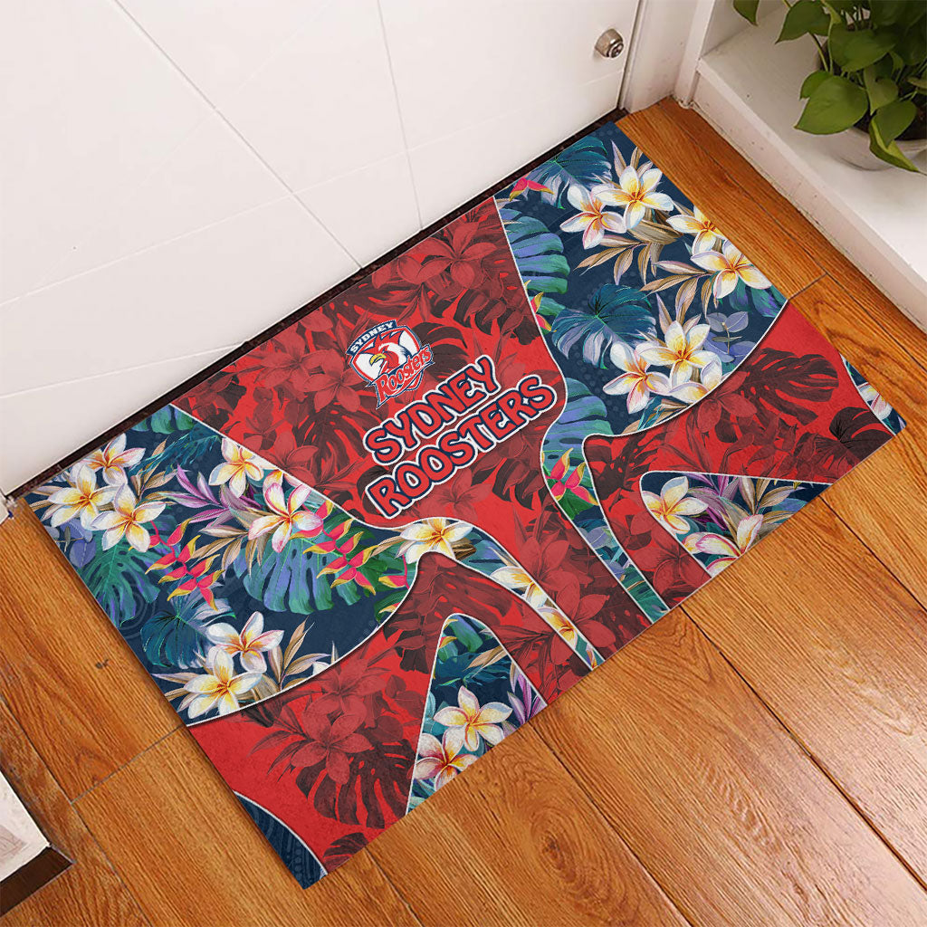 Sydney Roosters Rubber Doormat Tropical Hibiscus Floral Pattern With Red And Blue Accents