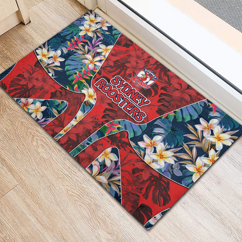 Sydney Roosters Rubber Doormat Tropical Hibiscus Floral Pattern With Red And Blue Accents