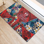 Sydney Roosters Rubber Doormat Tropical Hibiscus Floral Pattern With Red And Blue Accents