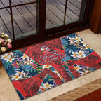 Sydney Roosters Rubber Doormat Tropical Hibiscus Floral Pattern With Red And Blue Accents