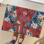 Sydney Roosters Rubber Doormat Tropical Hibiscus Floral Pattern With Red And Blue Accents