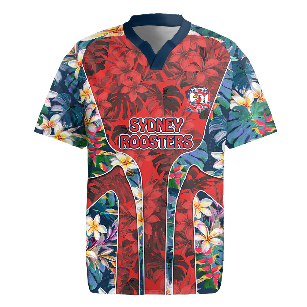 Sydney Roosters Rugby Jersey Tropical Hibiscus Floral Pattern With Red And Blue Accents