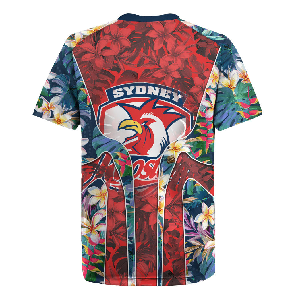 Sydney Roosters Rugby Jersey Tropical Hibiscus Floral Pattern With Red And Blue Accents
