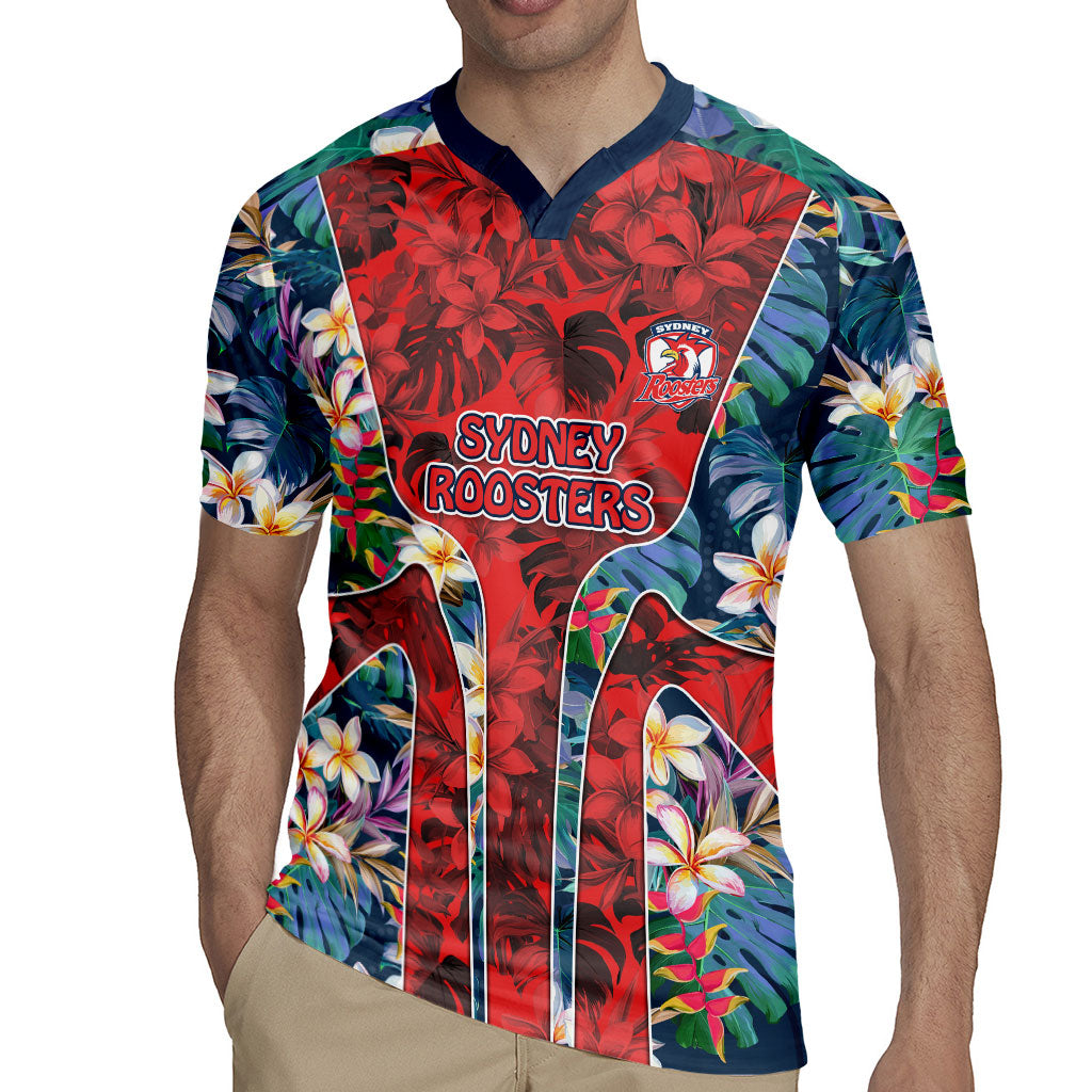 Sydney Roosters Rugby Jersey Tropical Hibiscus Floral Pattern With Red And Blue Accents
