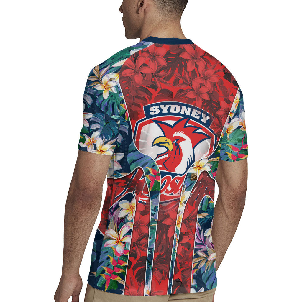 Sydney Roosters Rugby Jersey Tropical Hibiscus Floral Pattern With Red And Blue Accents