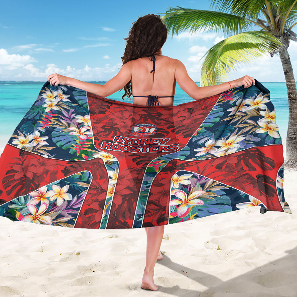 Sydney Roosters Sarong Tropical Hibiscus Floral Pattern With Red And Blue Accents