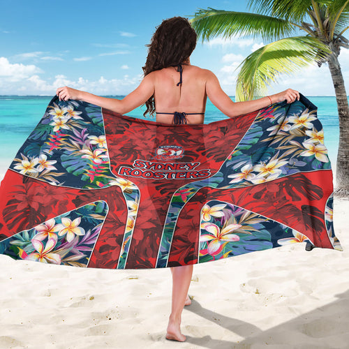 Sydney Roosters Sarong Tropical Hibiscus Floral Pattern With Red And Blue Accents