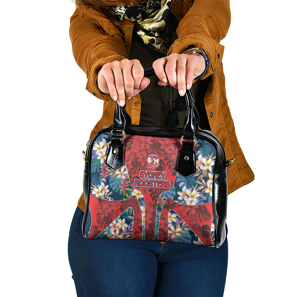 Sydney Roosters Shoulder Handbag Tropical Hibiscus Floral Pattern With Red And Blue Accents