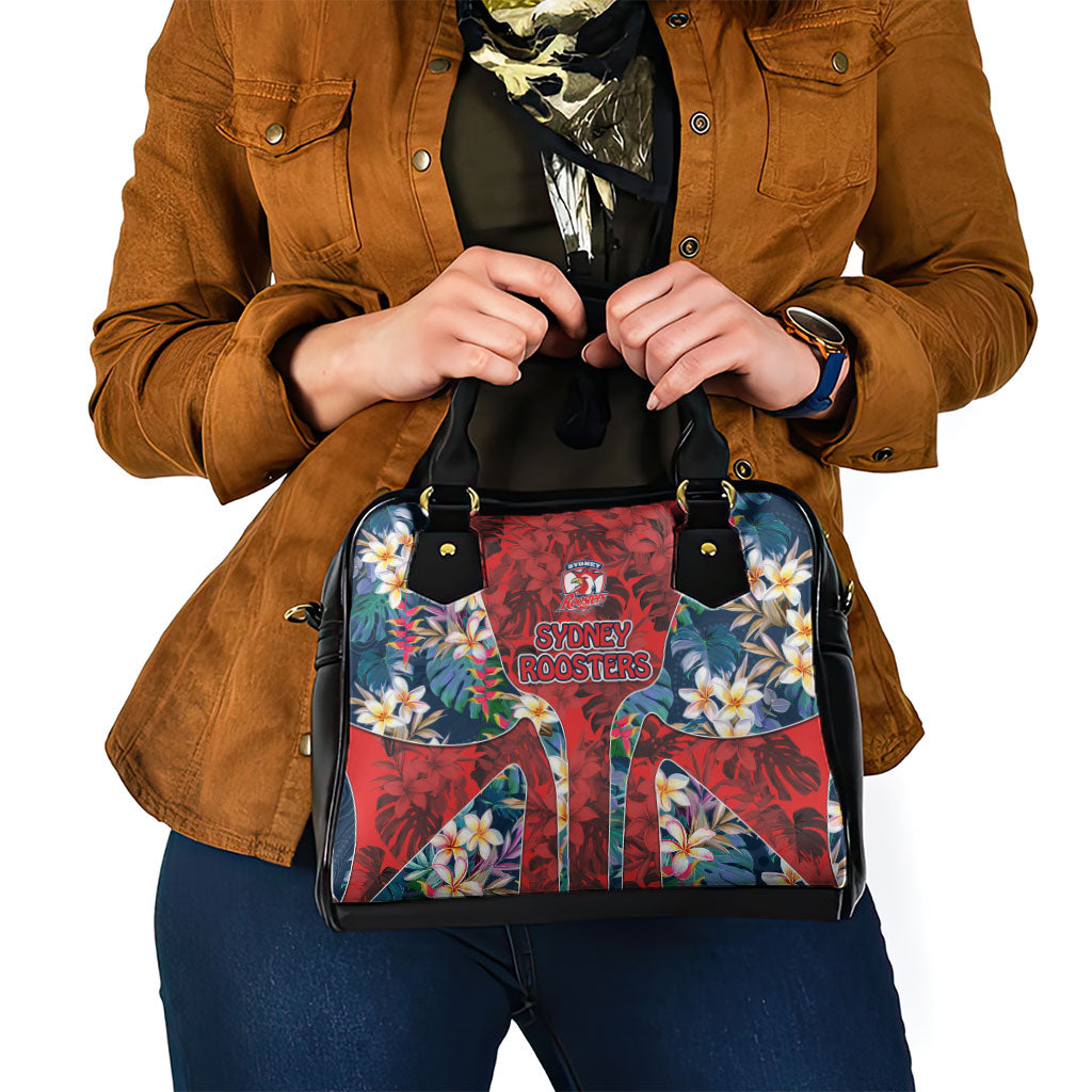 Sydney Roosters Shoulder Handbag Tropical Hibiscus Floral Pattern With Red And Blue Accents