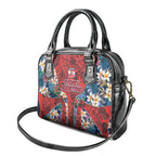Sydney Roosters Shoulder Handbag Tropical Hibiscus Floral Pattern With Red And Blue Accents