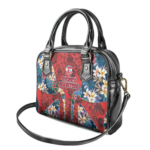 Sydney Roosters Shoulder Handbag Tropical Hibiscus Floral Pattern With Red And Blue Accents
