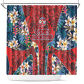 Sydney Roosters Shower Curtain Tropical Hibiscus Floral Pattern With Red And Blue Accents