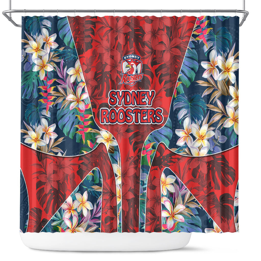Sydney Roosters Shower Curtain Tropical Hibiscus Floral Pattern With Red And Blue Accents