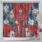 Sydney Roosters Shower Curtain Tropical Hibiscus Floral Pattern With Red And Blue Accents
