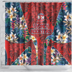 Sydney Roosters Shower Curtain Tropical Hibiscus Floral Pattern With Red And Blue Accents