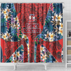Sydney Roosters Shower Curtain Tropical Hibiscus Floral Pattern With Red And Blue Accents