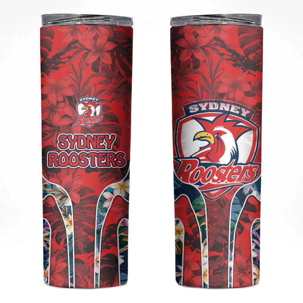 Sydney Roosters Skinny Tumbler Tropical Hibiscus Floral Pattern With Red And Blue Accents