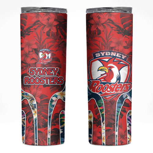 Sydney Roosters Skinny Tumbler Tropical Hibiscus Floral Pattern With Red And Blue Accents