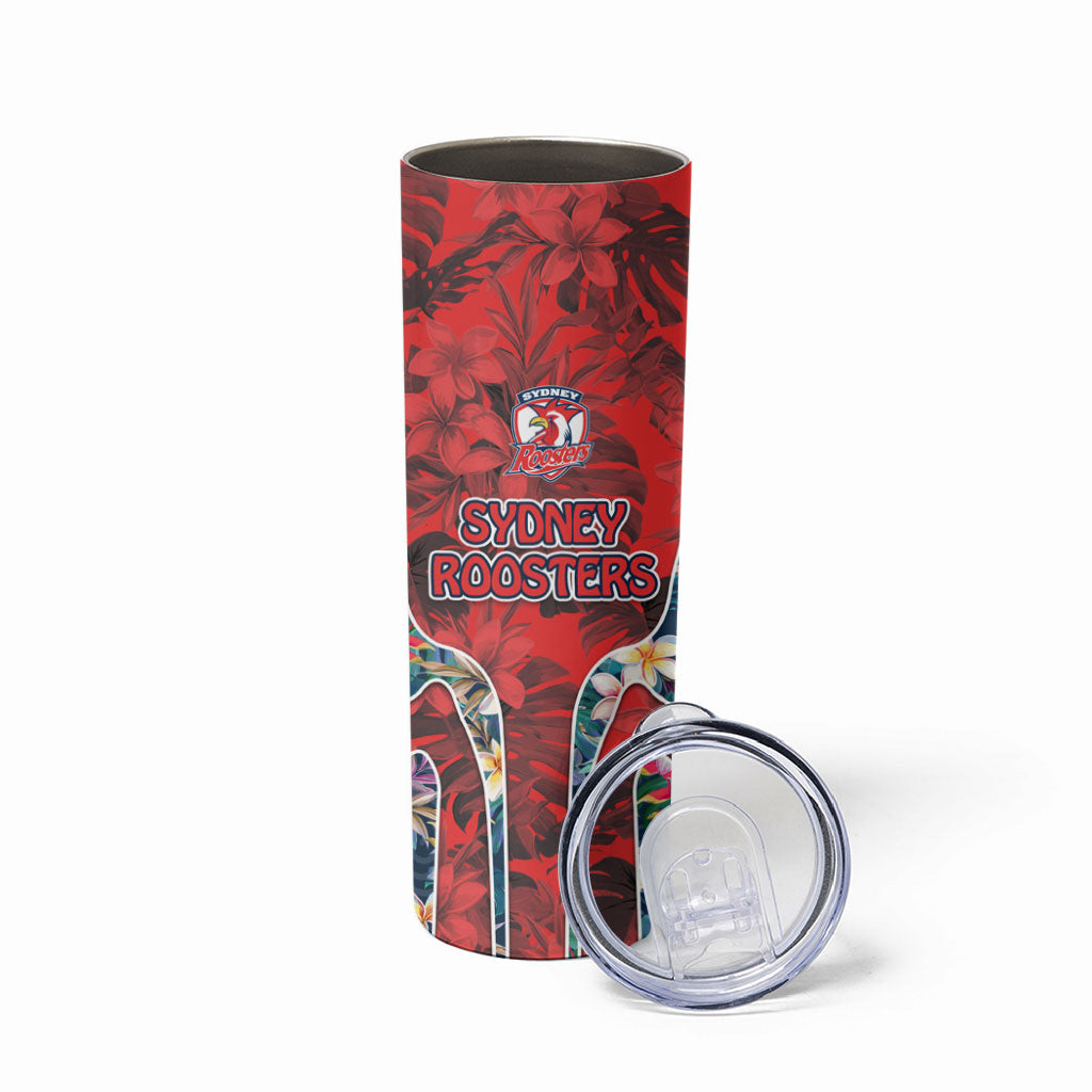 Sydney Roosters Skinny Tumbler Tropical Hibiscus Floral Pattern With Red And Blue Accents