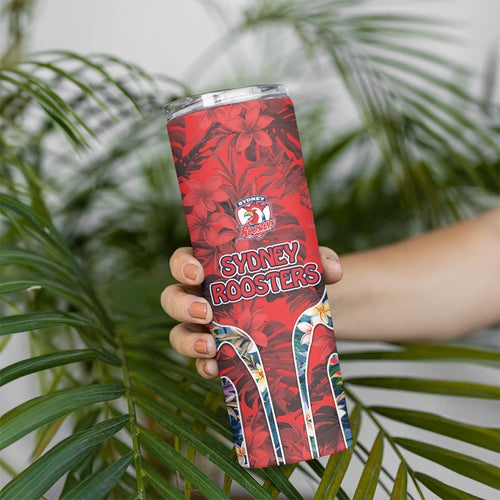 Sydney Roosters Skinny Tumbler Tropical Hibiscus Floral Pattern With Red And Blue Accents