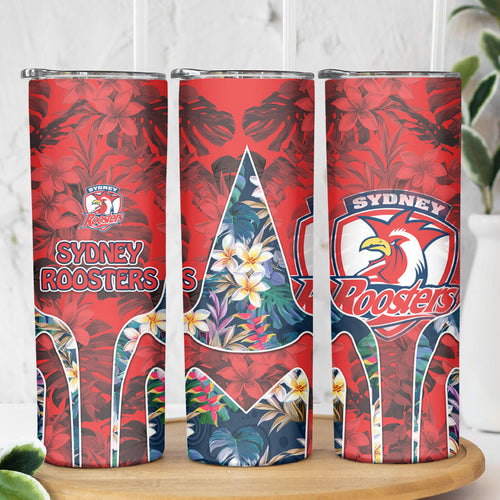 Sydney Roosters Skinny Tumbler Tropical Hibiscus Floral Pattern With Red And Blue Accents