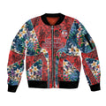 Sydney Roosters Sleeve Zip Bomber Jacket Tropical Hibiscus Floral Pattern With Red And Blue Accents