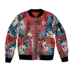 Sydney Roosters Sleeve Zip Bomber Jacket Tropical Hibiscus Floral Pattern With Red And Blue Accents