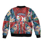 Sydney Roosters Sleeve Zip Bomber Jacket Tropical Hibiscus Floral Pattern With Red And Blue Accents