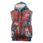 Sydney Roosters Sleeveless Hoodie Tropical Hibiscus Floral Pattern With Red And Blue Accents