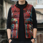 Sydney Roosters Sleeveless Puffer Jacket Tropical Hibiscus Floral Pattern With Red And Blue Accents