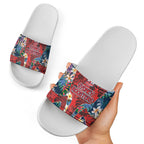 Sydney Roosters Slide Sandals Tropical Hibiscus Floral Pattern With Red And Blue Accents