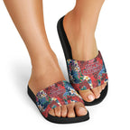 Sydney Roosters Slide Sandals Tropical Hibiscus Floral Pattern With Red And Blue Accents