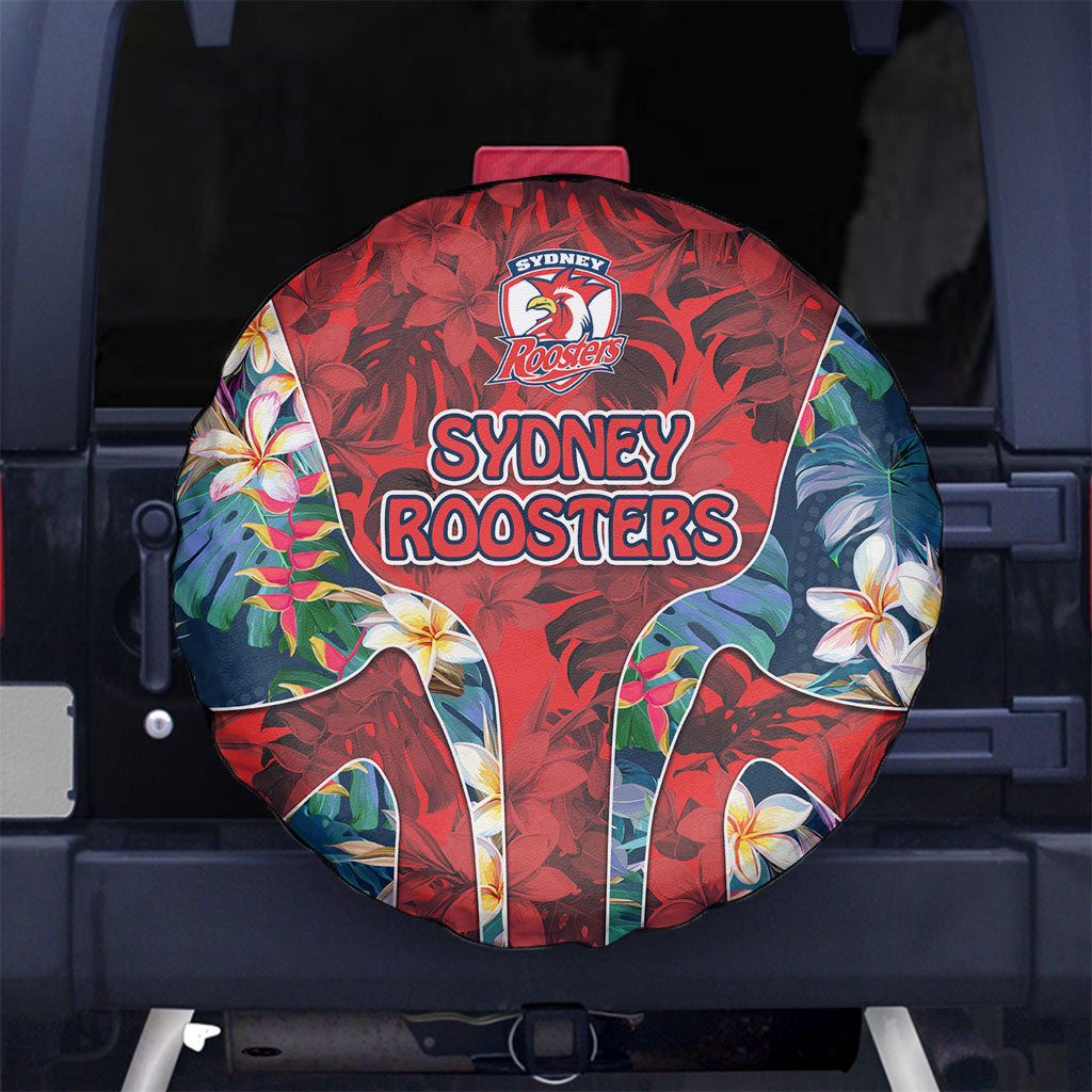Sydney Roosters Spare Tire Cover Tropical Hibiscus Floral Pattern With Red And Blue Accents