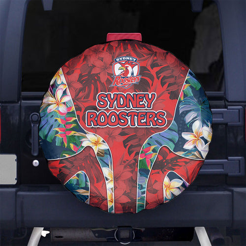 Sydney Roosters Spare Tire Cover Tropical Hibiscus Floral Pattern With Red And Blue Accents