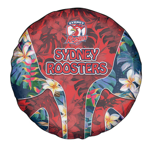 Sydney Roosters Spare Tire Cover Tropical Hibiscus Floral Pattern With Red And Blue Accents