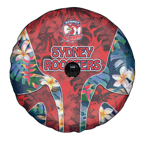 Sydney Roosters Spare Tire Cover Tropical Hibiscus Floral Pattern With Red And Blue Accents