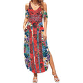 Sydney Roosters Summer Maxi Dress Tropical Hibiscus Floral Pattern With Red And Blue Accents