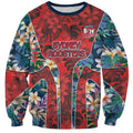 Sydney Roosters Sweatshirt Tropical Hibiscus Floral Pattern With Red And Blue Accents
