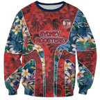 Sydney Roosters Sweatshirt Tropical Hibiscus Floral Pattern With Red And Blue Accents