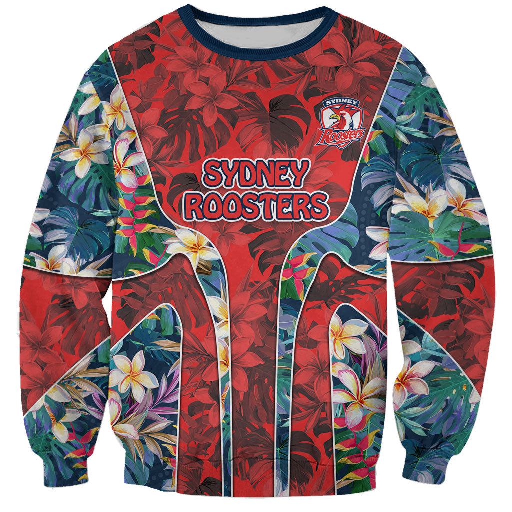 Sydney Roosters Sweatshirt Tropical Hibiscus Floral Pattern With Red And Blue Accents